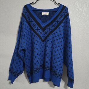 Vintage Blue and Black Knitted Sweater